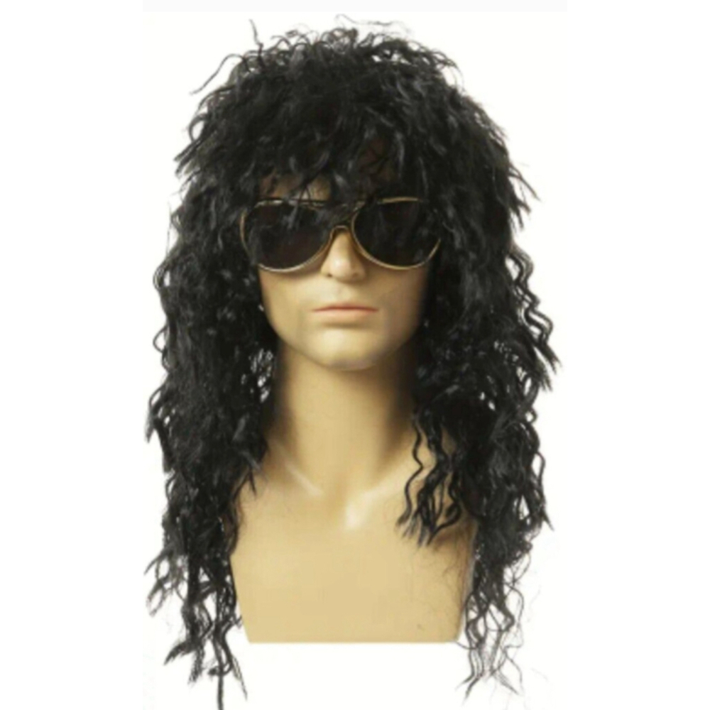Rocker Costume Long Black Wig Heavy Metal Biker Festival Tattoo Sleeves Cosplay - Picture 3 of 11